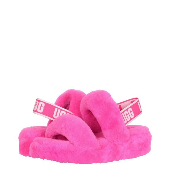 UGG Oh Yeah Fluffy Sheepskin Slingback Slide Sandals Taffy Pink Size 6 NWOB - Picture 2 of 8